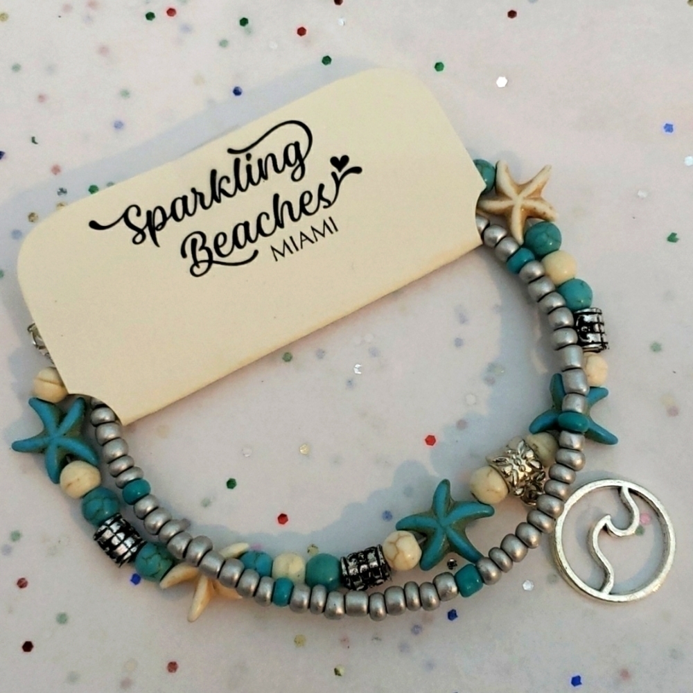 Layered Beach Wave and Starfish Anklet